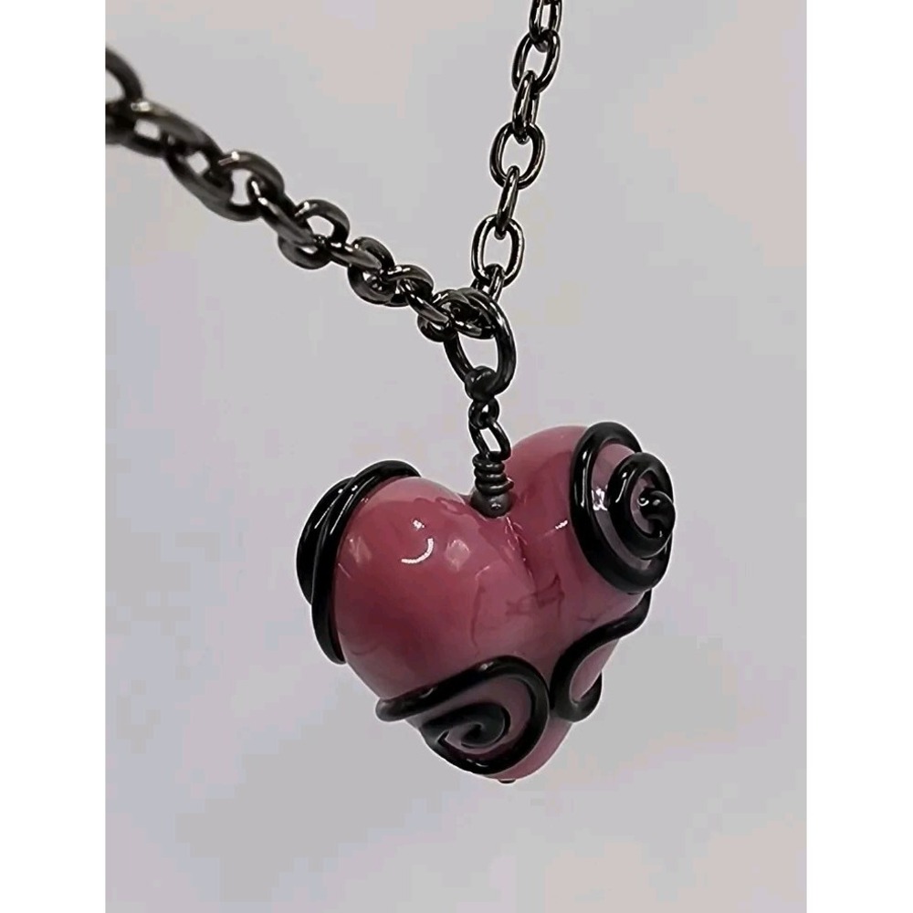 Pink Artisan Glass Heart Swirl Pendant Padlock Key Valentines Day Vintage Goth - Picture 7 of 16